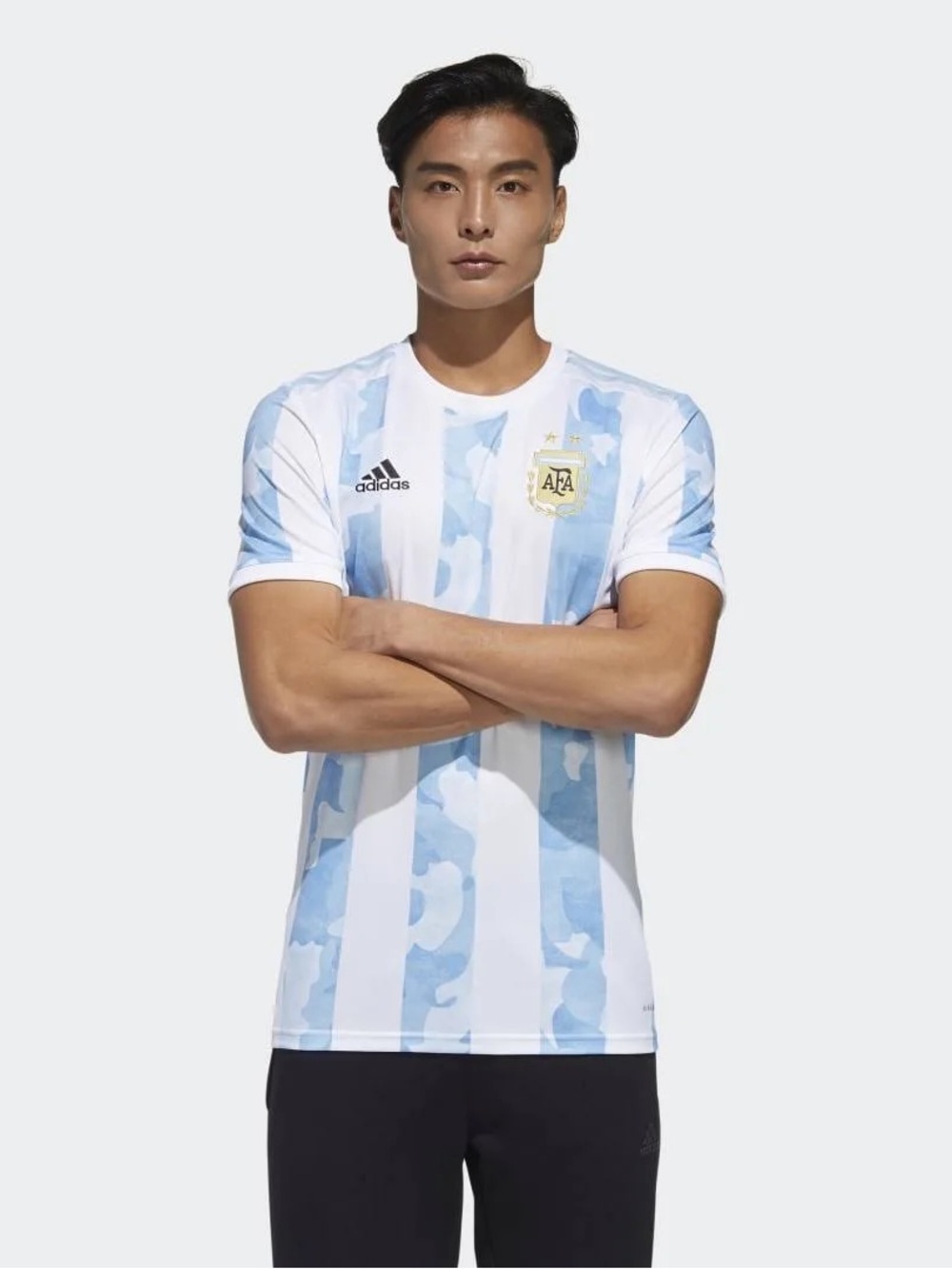 adidas Argentina Short-Sleeve Soccer Jersey - White & Light Blue